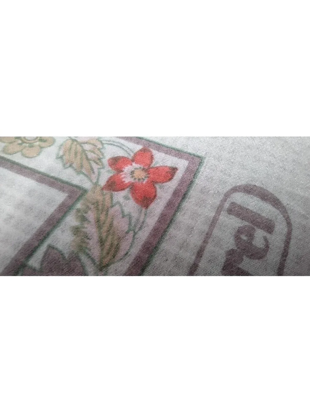 Vintage Cacharel Silk Rayon Scarf Bohemian Style Border Floral Mint Green Gray